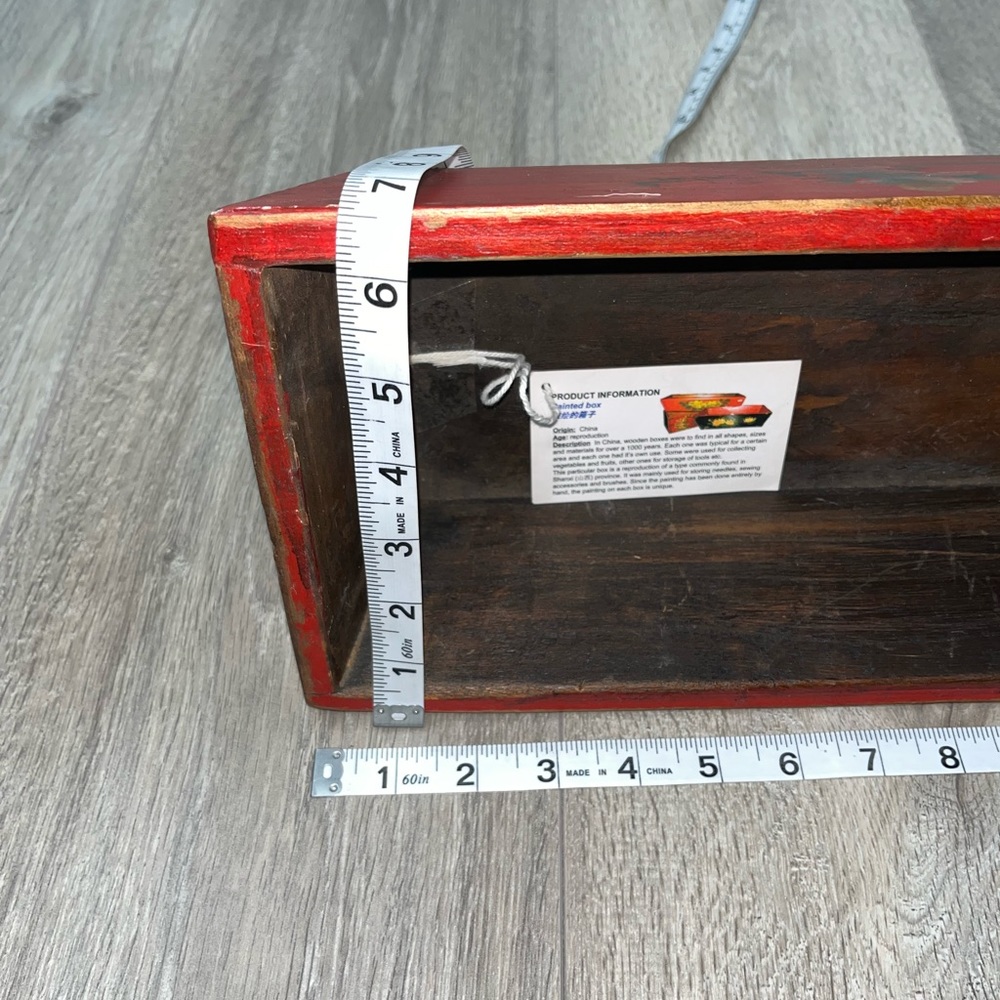 NWT Decorative Box Chinese Jewelry Box Decorative Red Floral Elongated Box - Picture 9 of 16